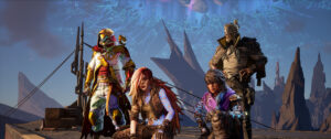 Borderlands 4 cover screenshot showing the new Vault Hunters standing together on Kairos