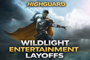 Highguard character wielding a lightning charged sword against a stormy sky backdrop