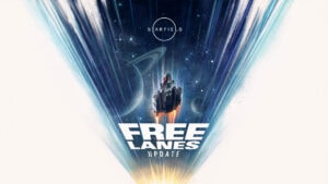 Starfield Freelanes update showing spaceship traveling through space with Cruise Mode and real-time exploration
